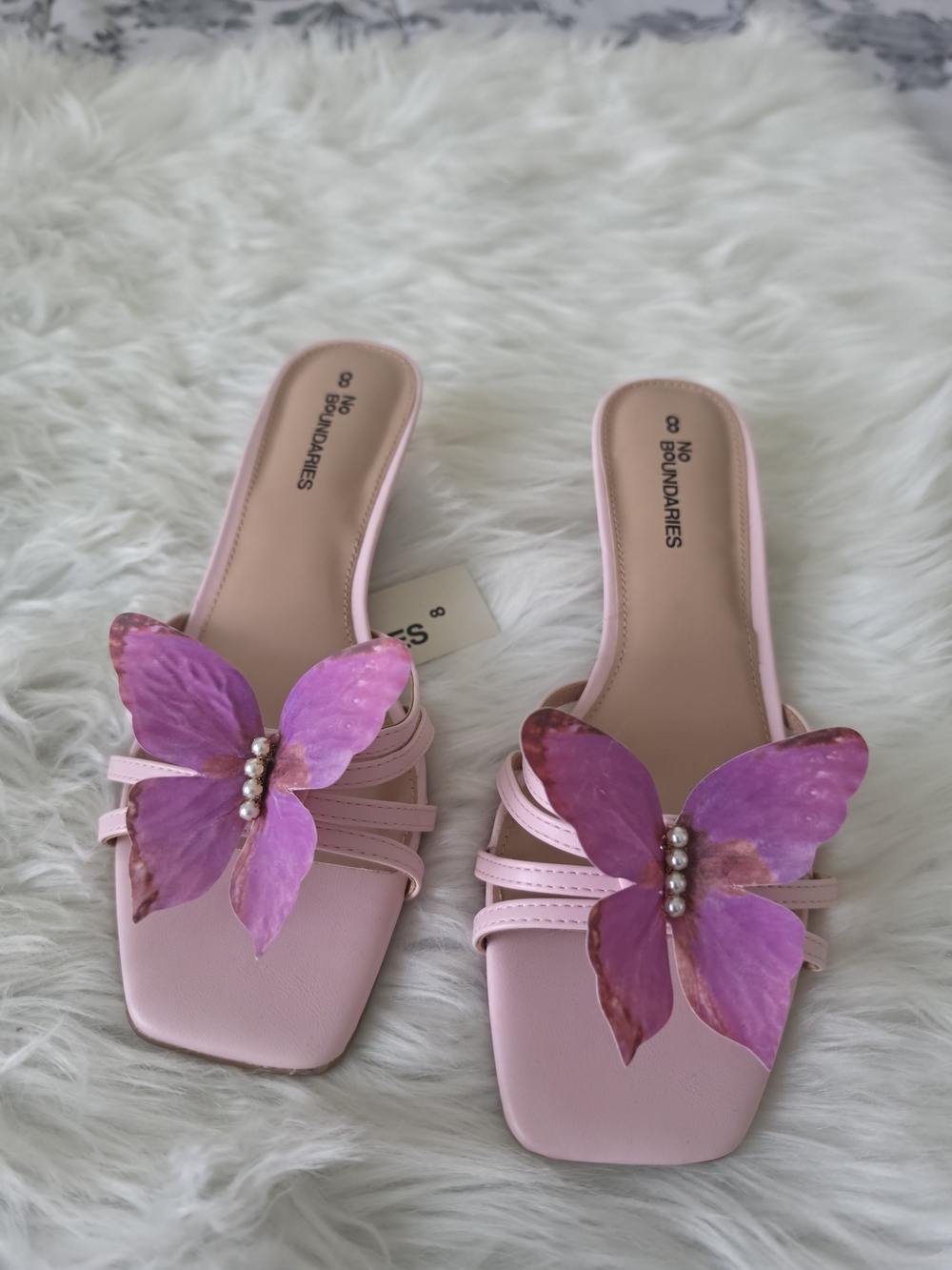 No Boundaries Pink Butterfly Slide Sandals